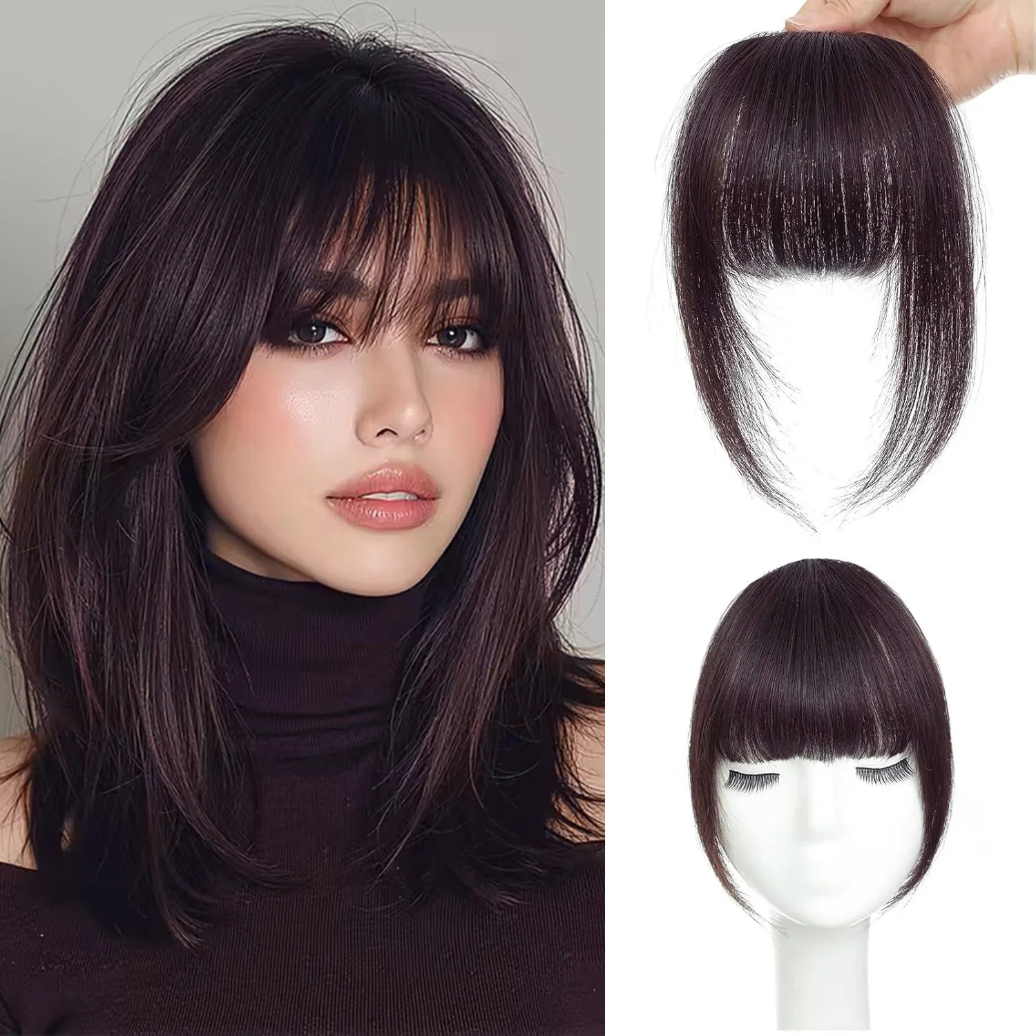 Human Hair Wispy French Bangs with Temples – Clip-In Air Fringe Hair Piece