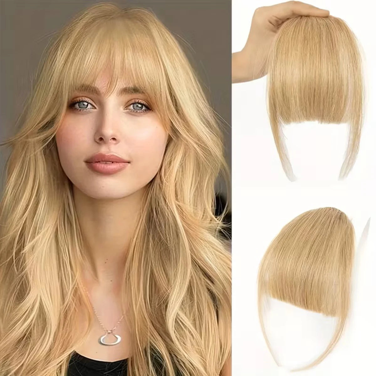 Human Hair Wispy French Bangs with Temples – Clip-In Air Fringe Hair Piece