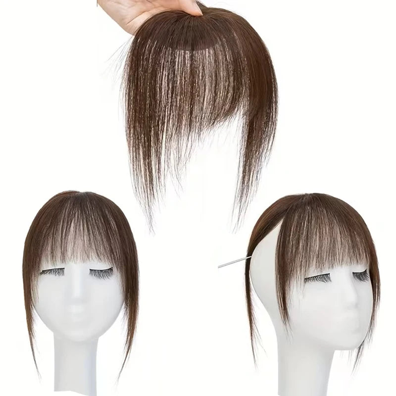Human Hair Clip-In Bangs with Temple Lace Base – Remy Fringe Hair Topper