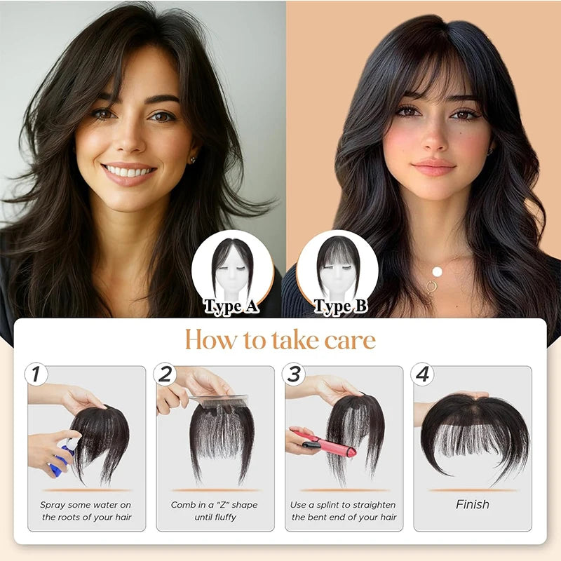 Human Hair Clip-In Bangs with Temple Lace Base – Remy Fringe Hair Topper