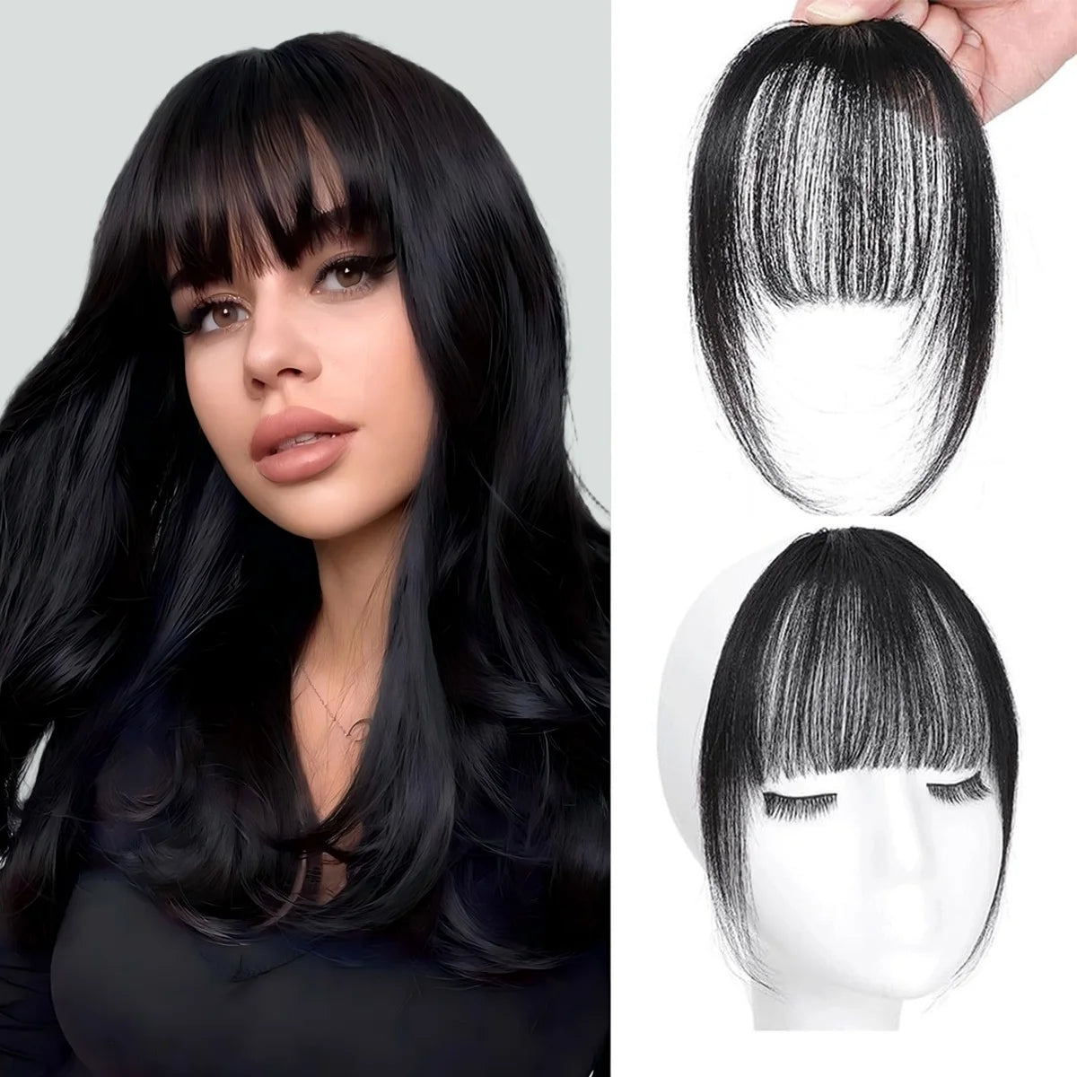 Human Hair Wispy French Bangs with Temples – Clip-In Air Fringe Hair Piece