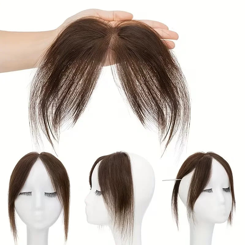 Human Hair Clip-In Bangs with Temple Lace Base – Remy Fringe Hair Topper