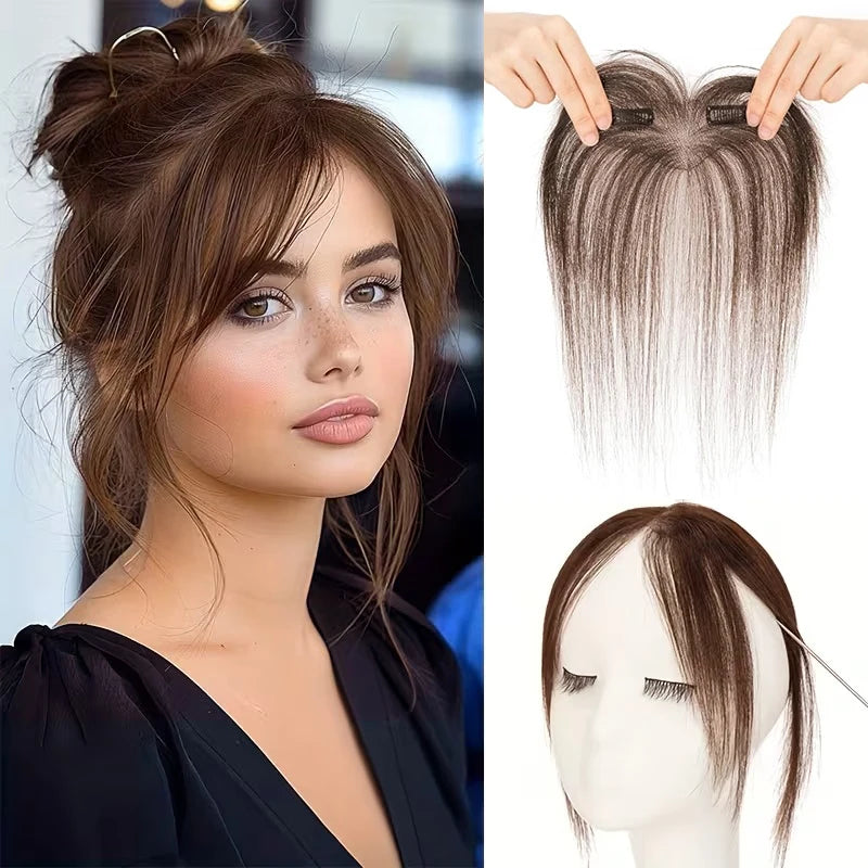 Human Hair Clip-In Bangs with Temple Lace Base – Remy Fringe Hair Topper