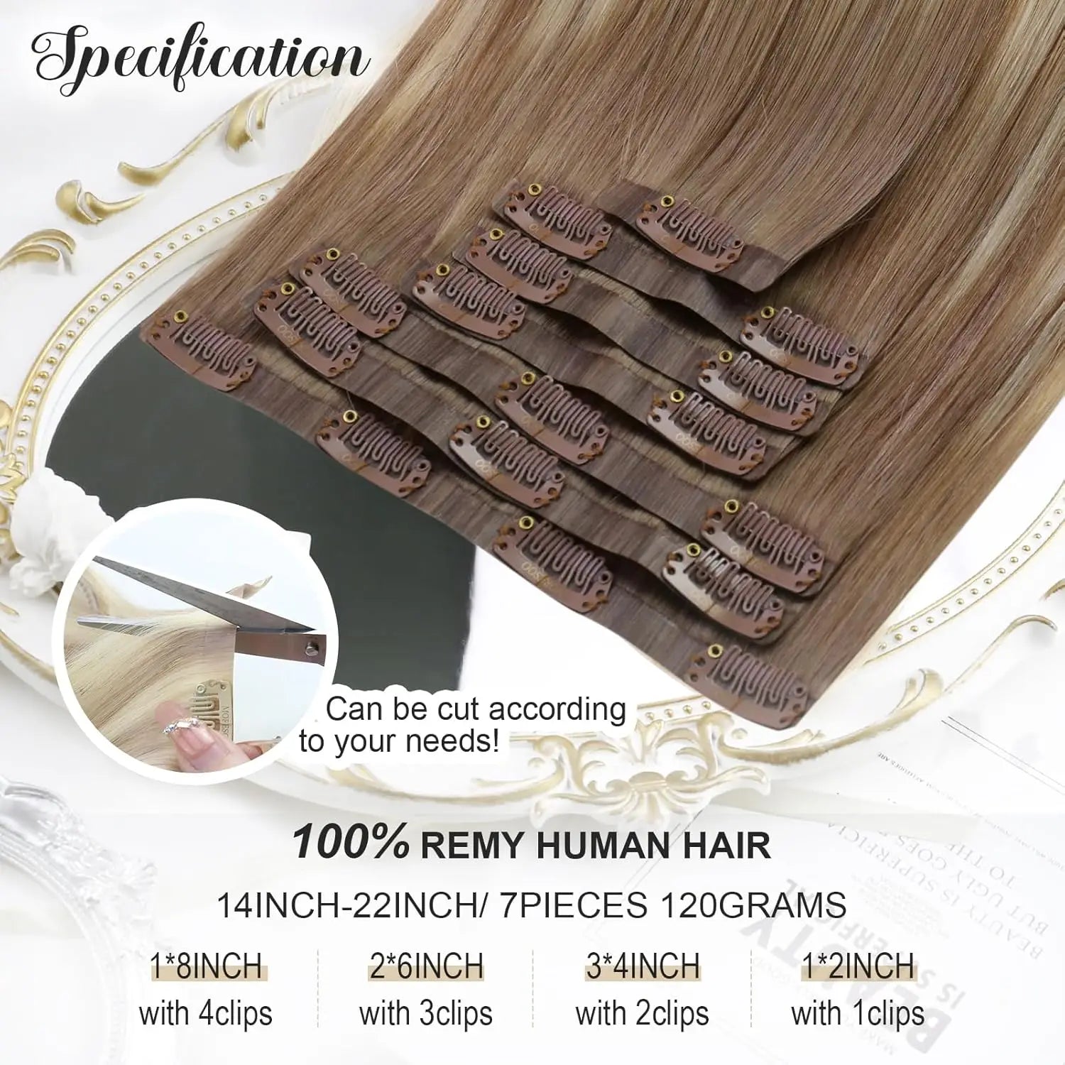 Seamless PU Clip-In Human Hair Extensions – 7 Piece Full Head Remy Set (105g)