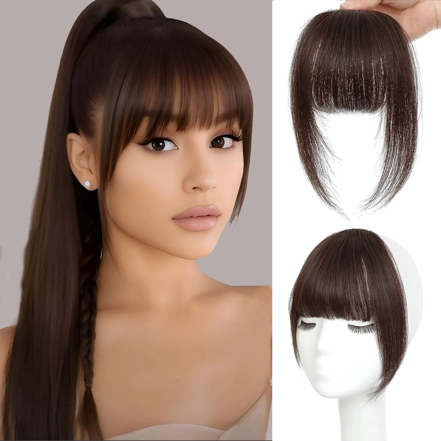 Human Hair Wispy French Bangs with Temples – Clip-In Air Fringe Hair Piece