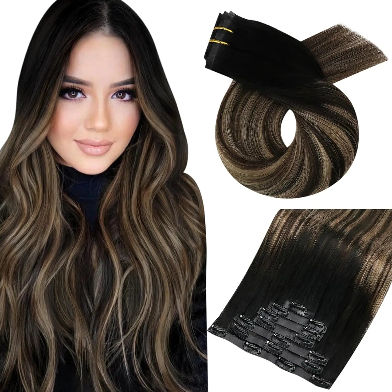 Seamless PU Clip-In Human Hair Extensions – 7 Piece Full Head Remy Set (105g)