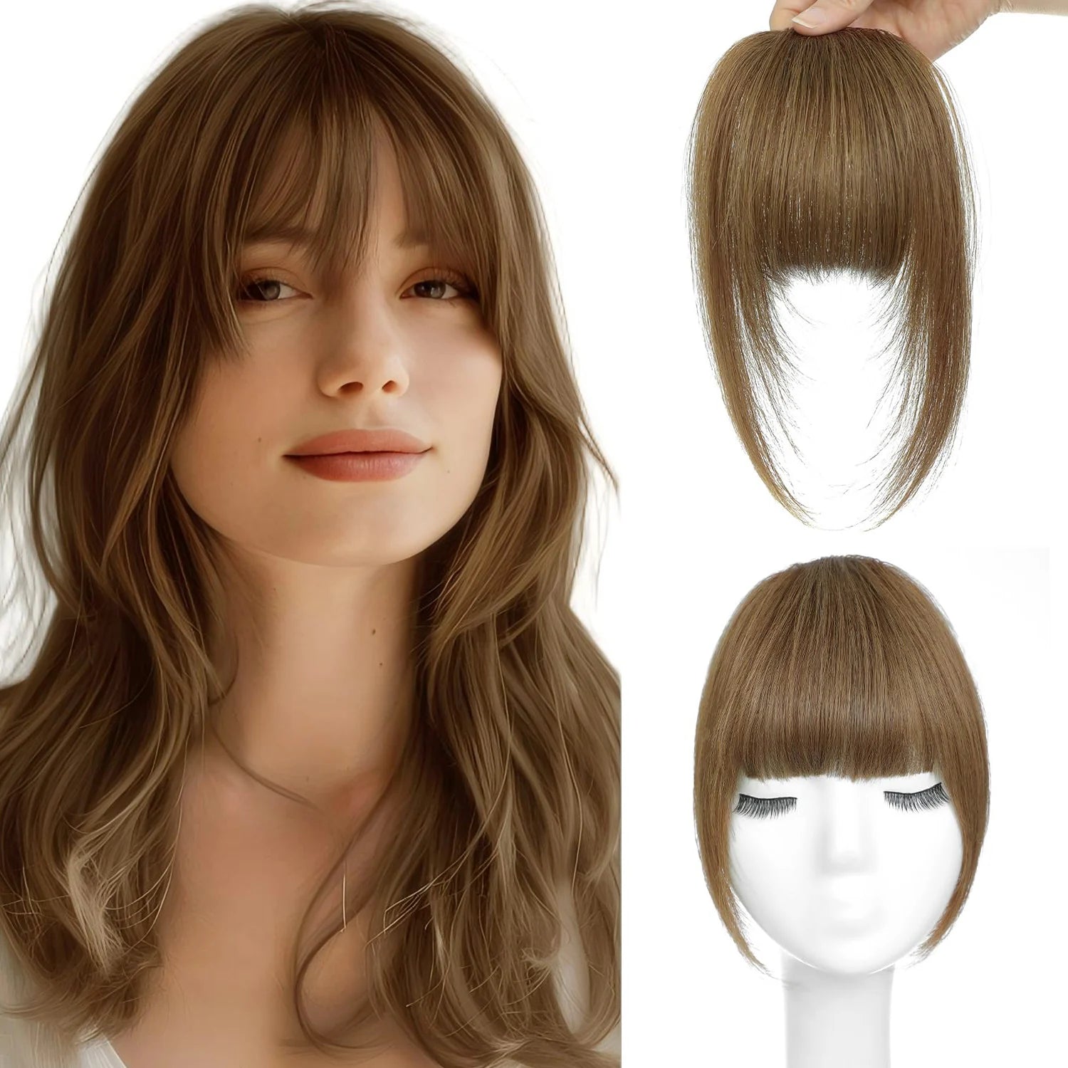 Human Hair Wispy French Bangs with Temples – Clip-In Air Fringe Hair Piece
