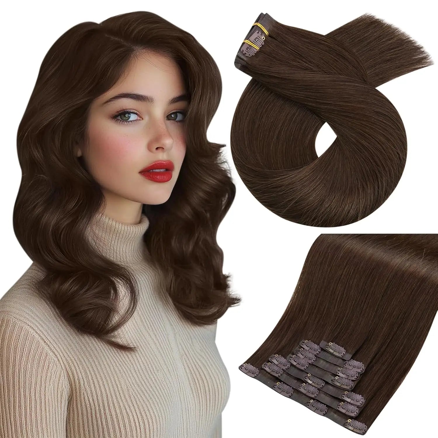 Seamless PU Clip-In Human Hair Extensions – 7 Piece Full Head Remy Set (105g)