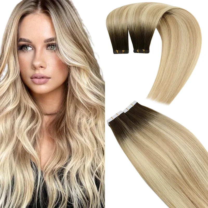 Virgin Tape-In Human Hair Extensions – Straight Remy Hair 2.5g/pc (14–24”)
