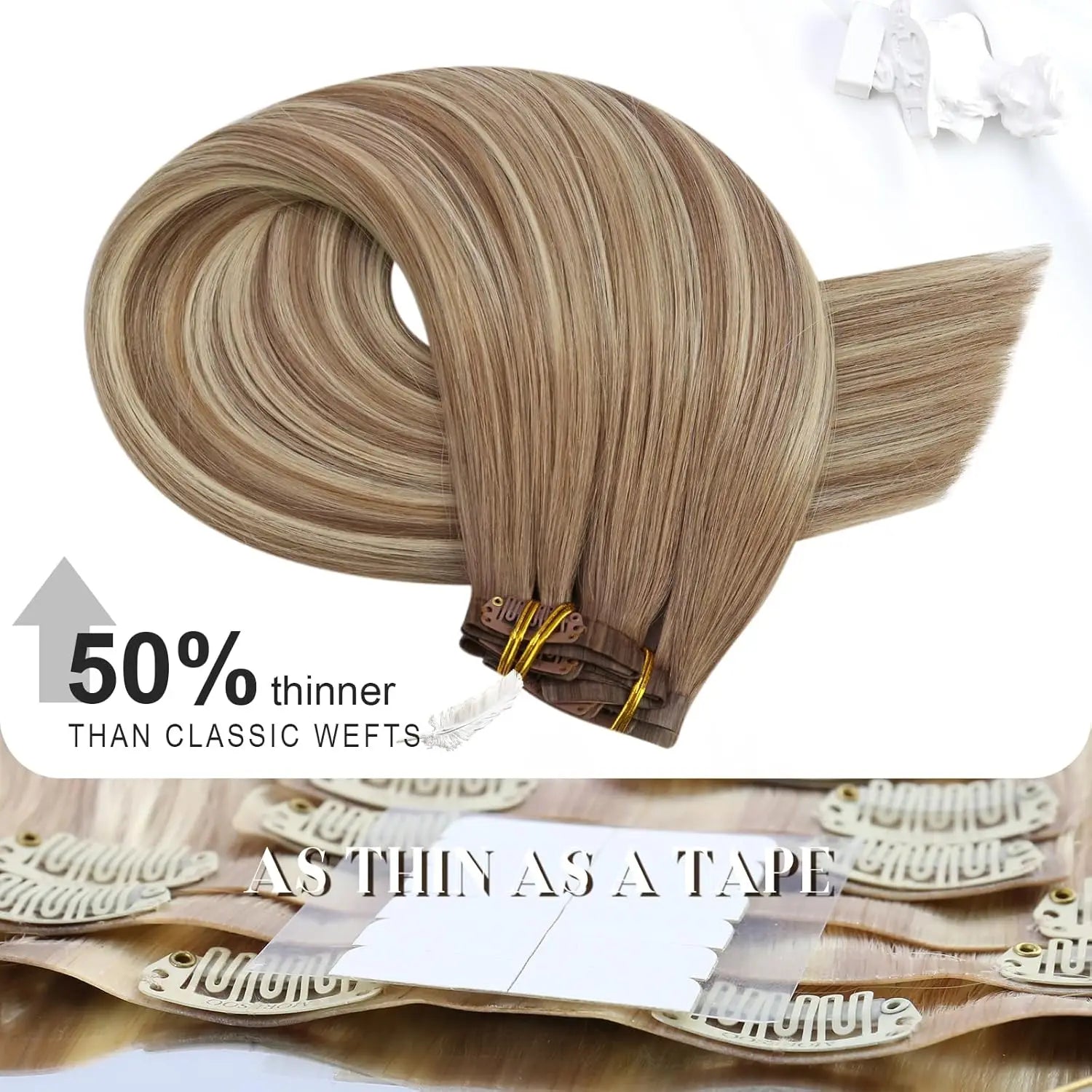 Seamless PU Clip-In Human Hair Extensions – 7 Piece Full Head Remy Set (105g)