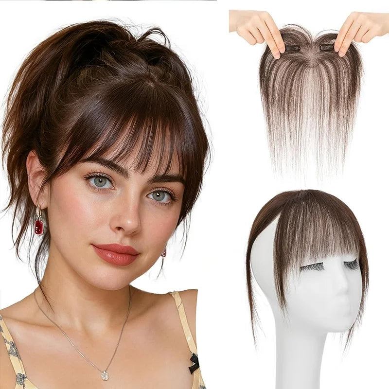 Human Hair Clip-In Bangs with Temple Lace Base – Remy Fringe Hair Topper