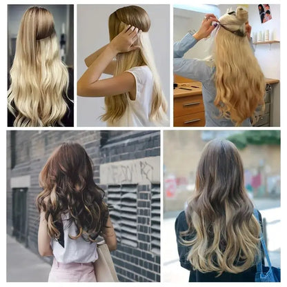 Invisible Wire Halo Human Hair Extensions – Straight Blonde Remy Halo with Clips