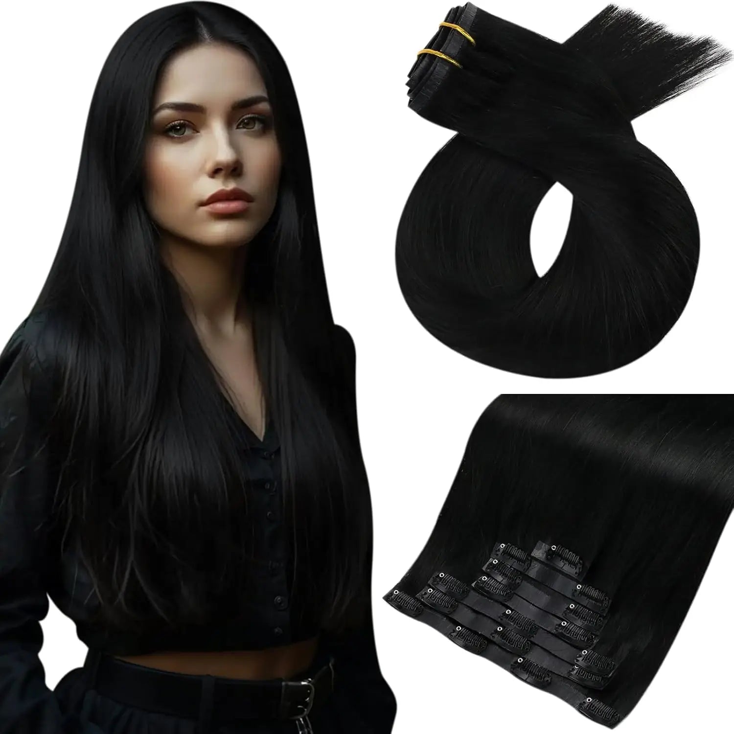 Seamless PU Clip-In Human Hair Extensions – 7 Piece Full Head Remy Set (105g)