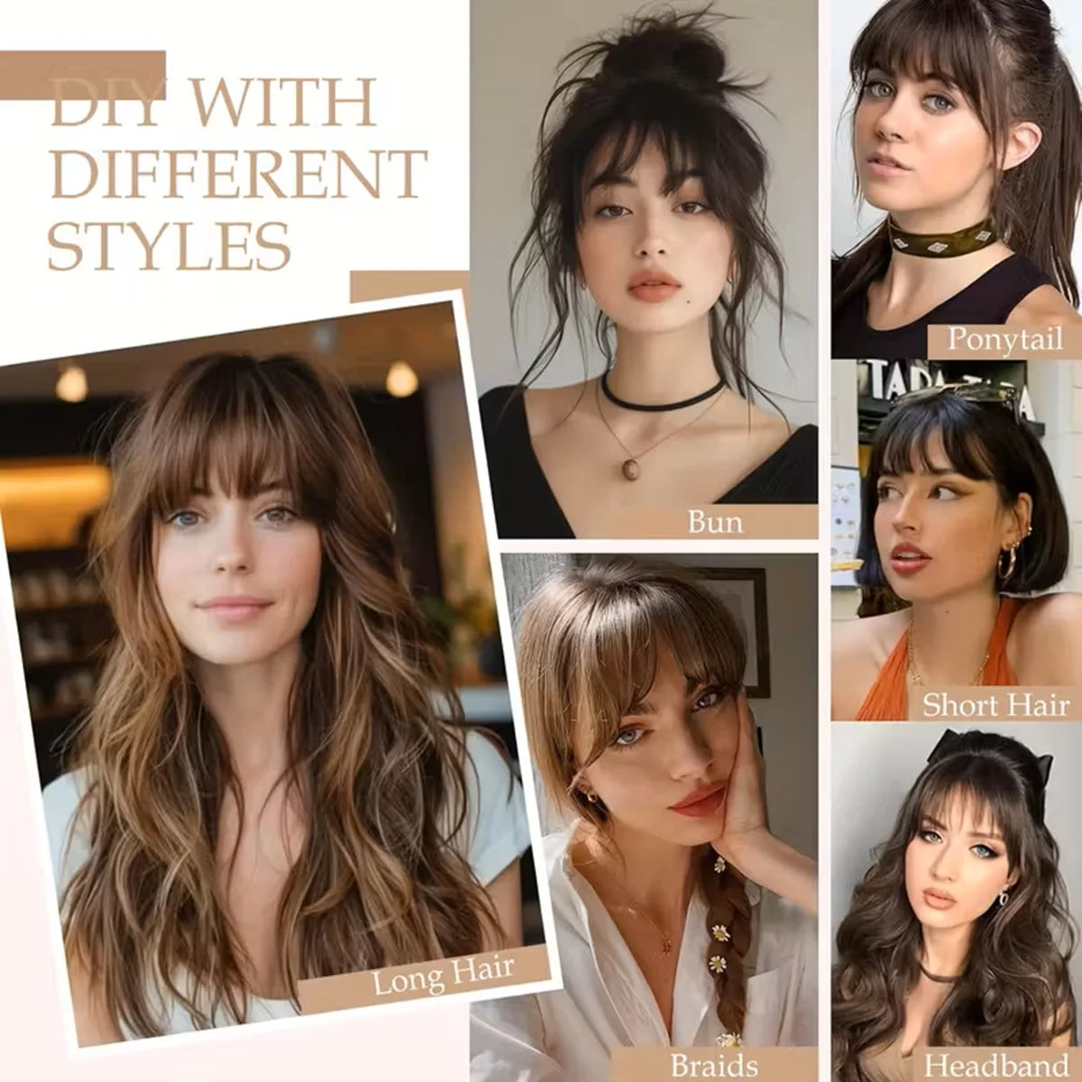 Human Hair Wispy French Bangs with Temples – Clip-In Air Fringe Hair Piece