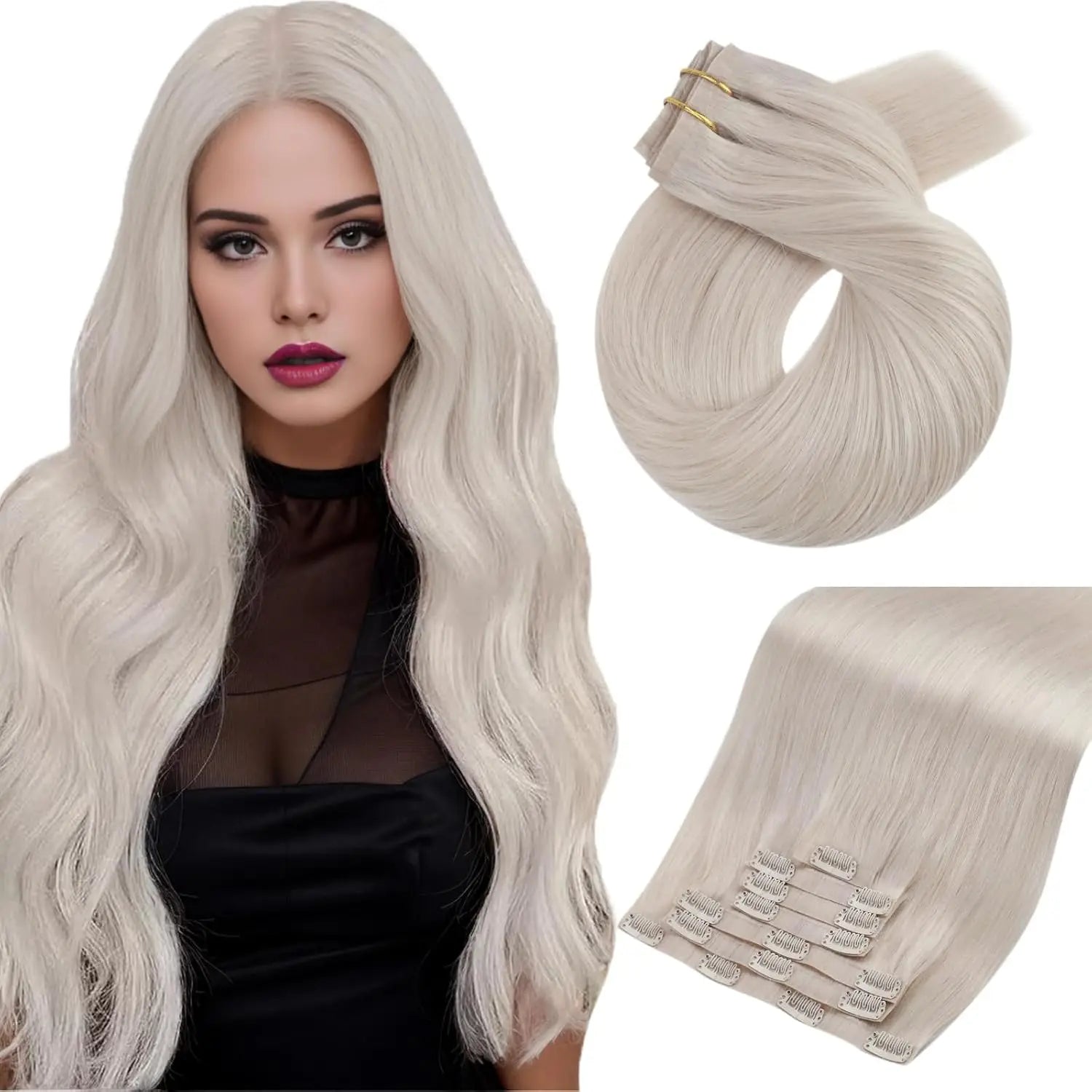 Seamless PU Clip-In Human Hair Extensions – 7 Piece Full Head Remy Set (105g)