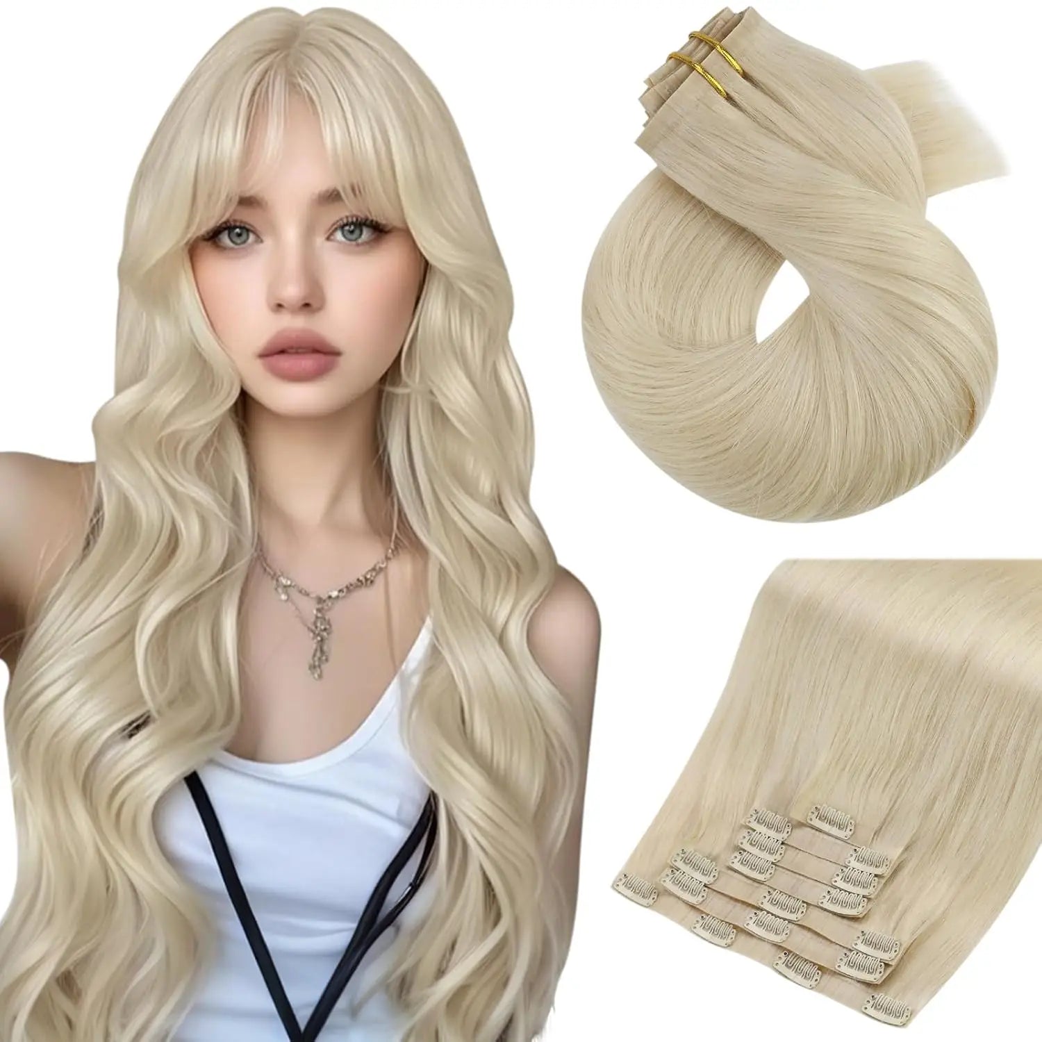 Seamless PU Clip-In Human Hair Extensions – 7 Piece Full Head Remy Set (105g)