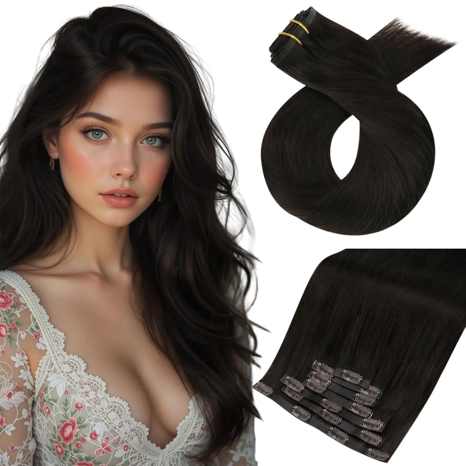 Seamless PU Clip-In Human Hair Extensions – 7 Piece Full Head Remy Set (105g)