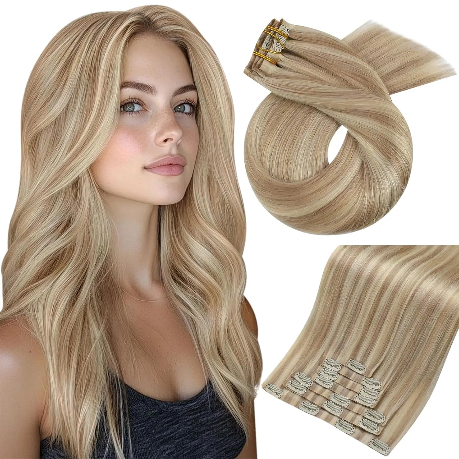 Seamless PU Clip-In Human Hair Extensions – 7 Piece Full Head Remy Set (105g)