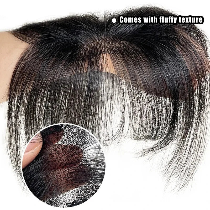 Human Hair Clip-In Bangs with Temple Lace Base – Remy Fringe Hair Topper