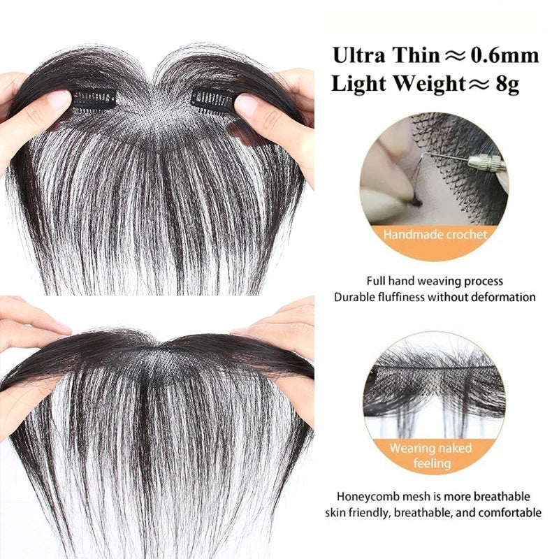Human Hair Clip-In Bangs with Temple Lace Base – Remy Fringe Hair Topper