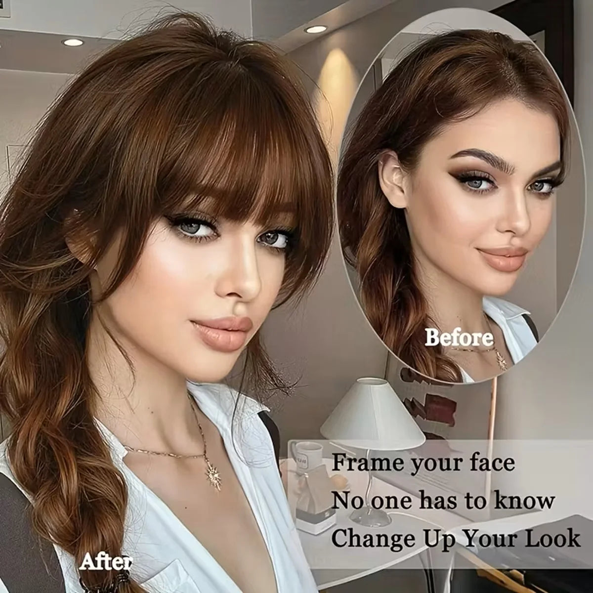Human Hair Wispy French Bangs with Temples – Clip-In Air Fringe Hair Piece
