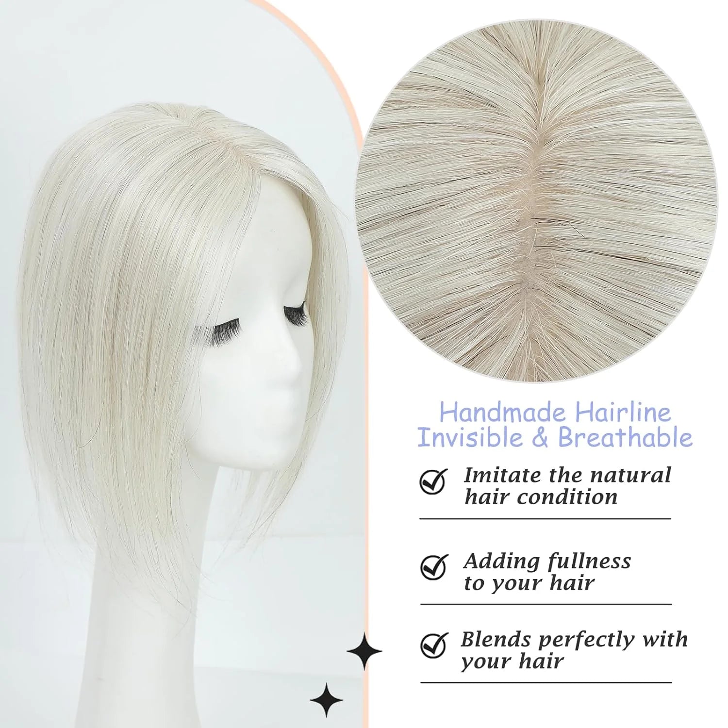360° Human Hair Topper with Bangs – Real Hair Volume Topper for Thinning Hair