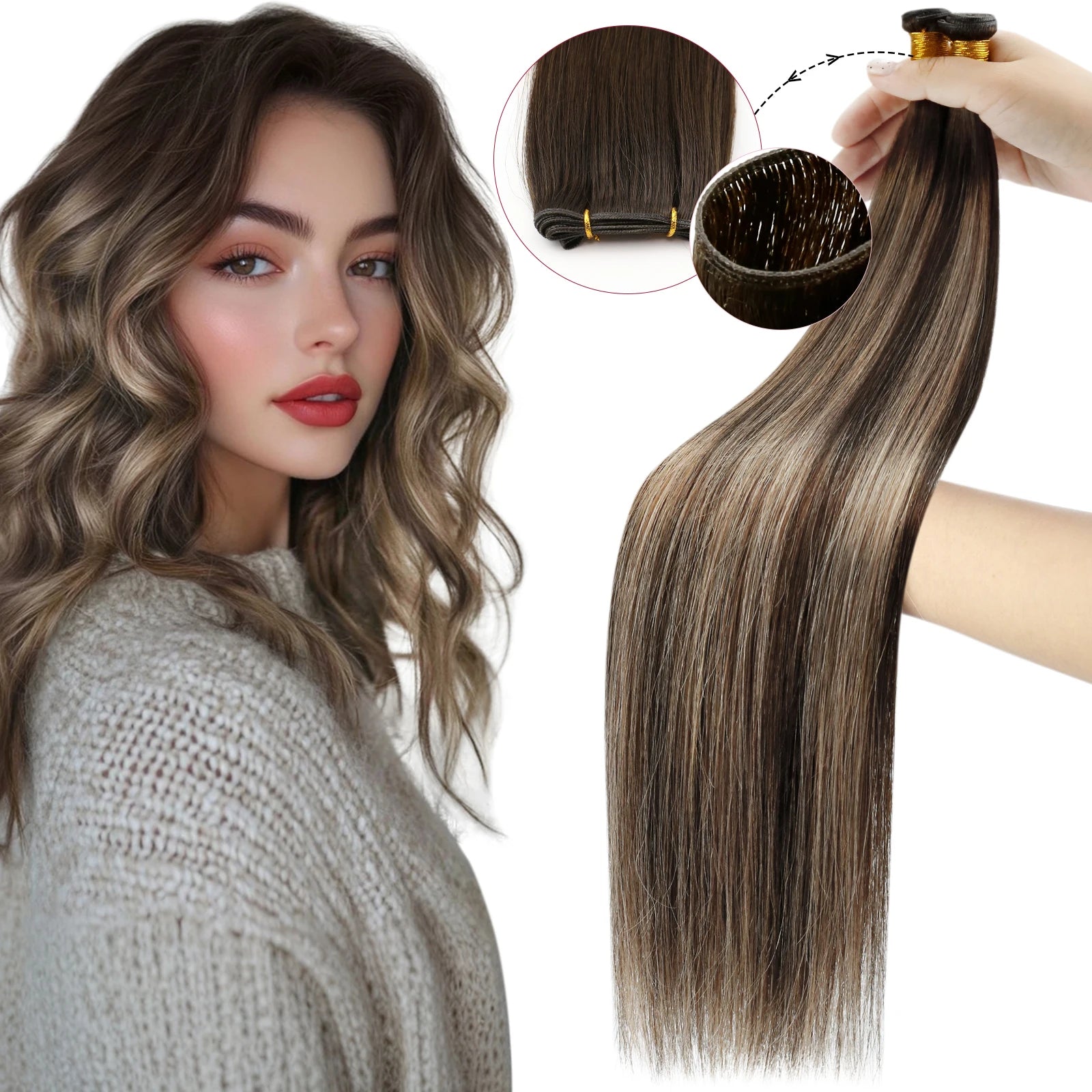 Genius Weft Human Hair Extensions – Seamless Remy Balayage Weft (Sew-In)
