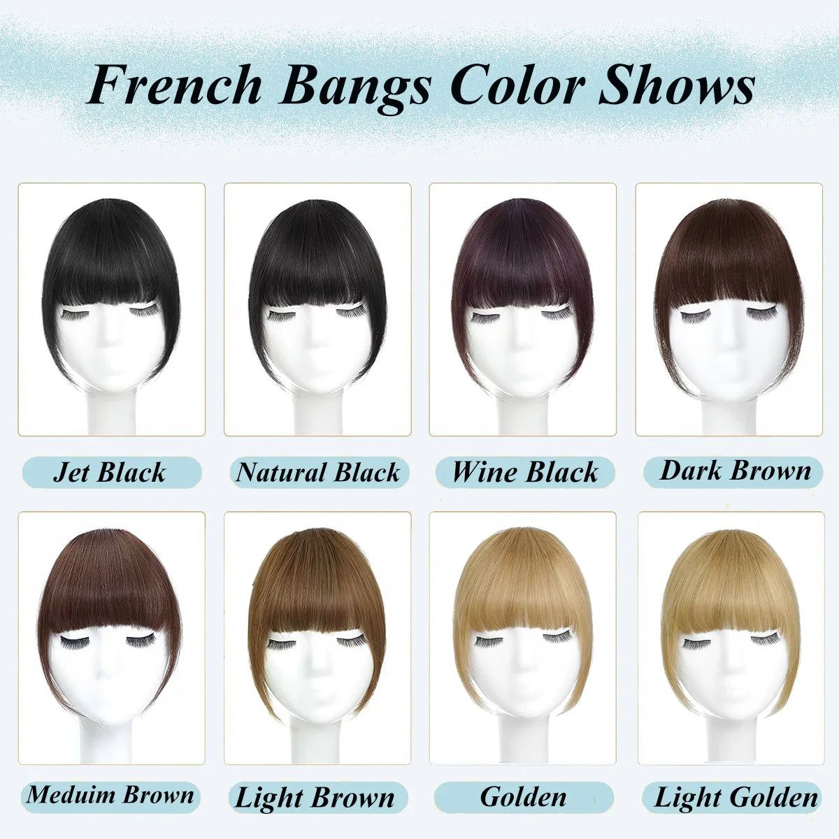 Human Hair Wispy French Bangs with Temples – Clip-In Air Fringe Hair Piece