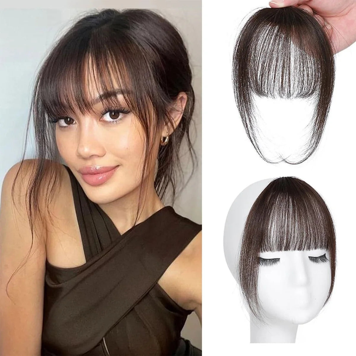 Human Hair Wispy French Bangs with Temples – Clip-In Air Fringe Hair Piece