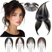Human Hair Clip-In Bangs with Temple Lace Base – Remy Fringe Hair Topper