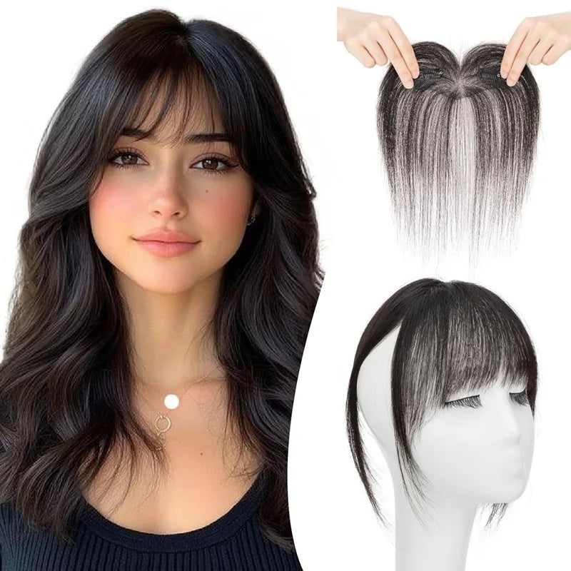 Human Hair Clip-In Bangs with Temple Lace Base – Remy Fringe Hair Topper