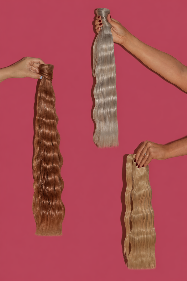Woman wearing Silkara hair extensions