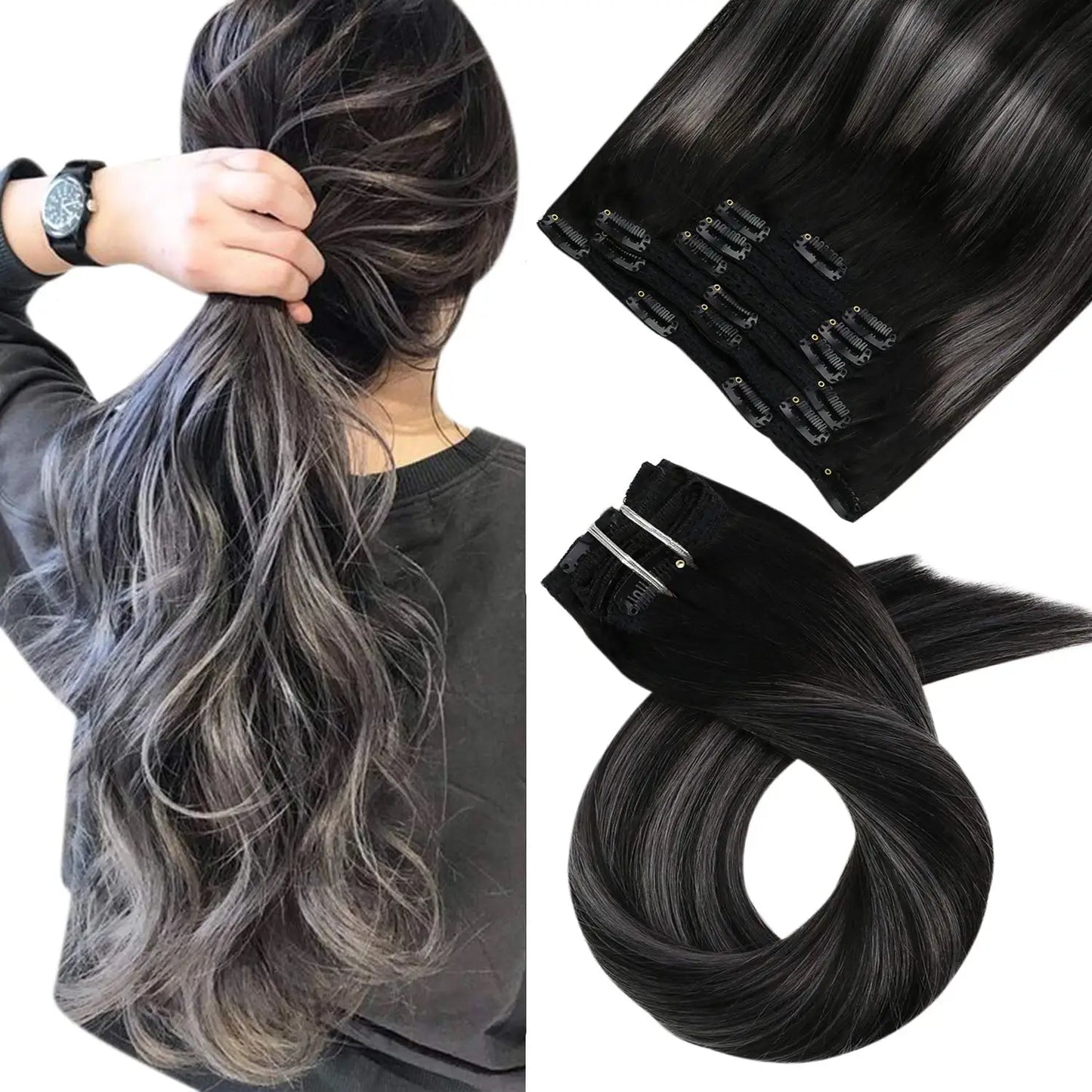 7-Piece Clip-In Human Hair Extensions – 16–24” Straight Remy Hair (105g)