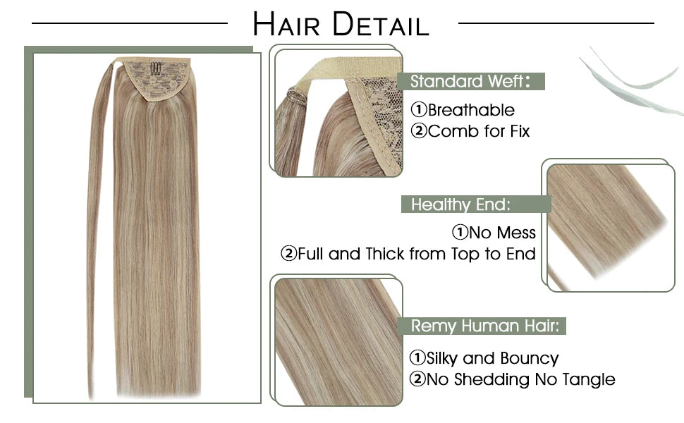 Human Hair Ponytail Extension – Straight Remy Wrap-Around Clip-In Ponytail 80g