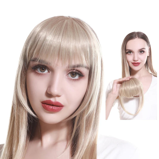 Clip-In Synthetic Fringe Bangs – Natural-Looking Gradient Hairpiece (Black/Brown, Heat-Resistant)