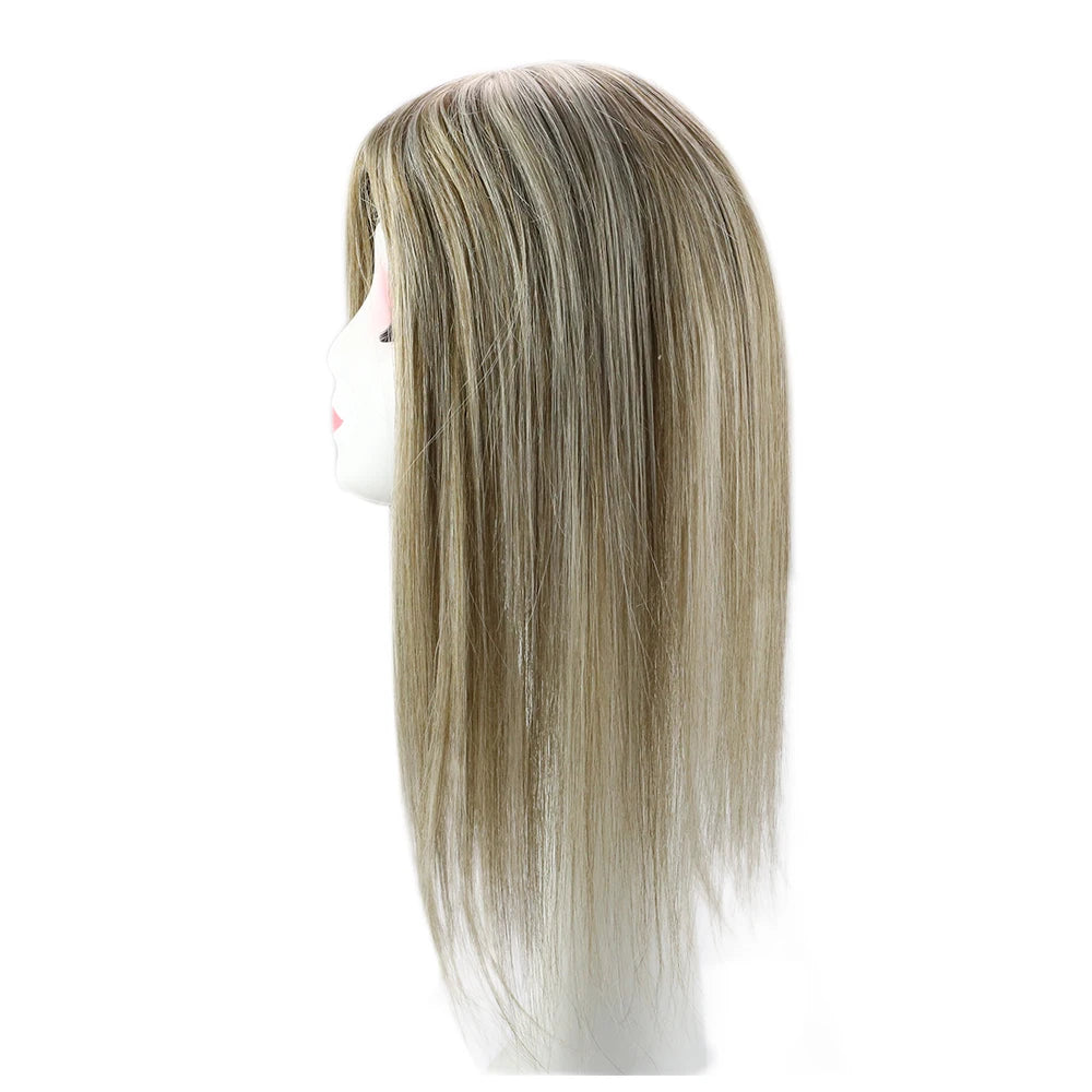 Straight Human Hair Topper – Remy Clip-In Hair Piece with Mono & PU Base