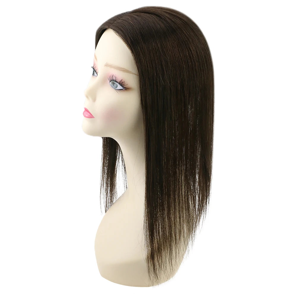 Straight Human Hair Topper – Remy Clip-In Hair Piece with Mono & PU Base