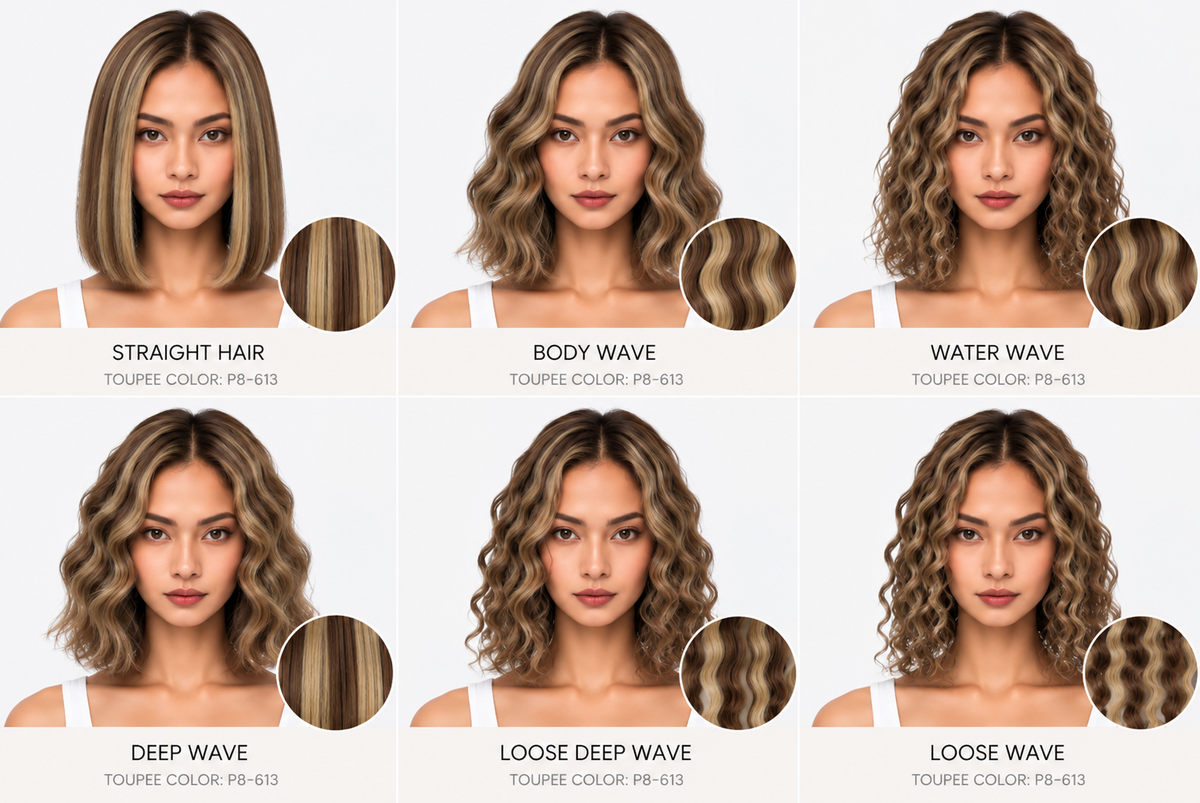 100% Human Hair – Straight & Wavy Swiss Lace Base for Natural Crown Coverage