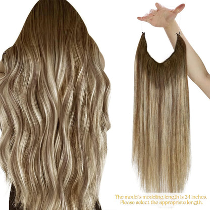 Invisible Wire Human Hair Extensions – One Piece Halo Weft with Clips (12–20”)