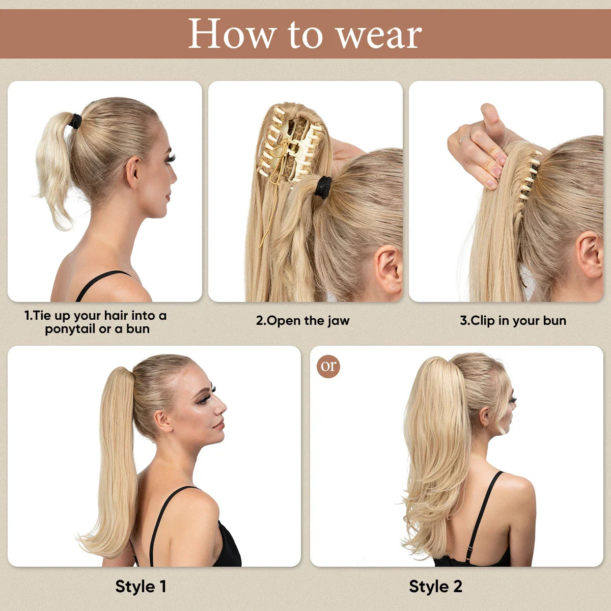 Premium Claw Clip-In Ponytail Hair Extension – Silky Straight | Heat-Resistant Synthetic Hairpiece (120g)