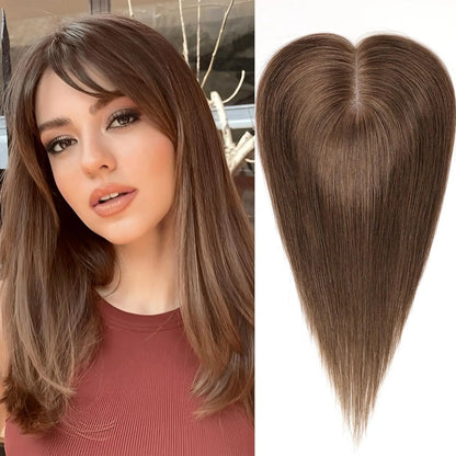 Ombre Light Brown Straight Human Hair Topper – 12” Middle Part Swiss Base