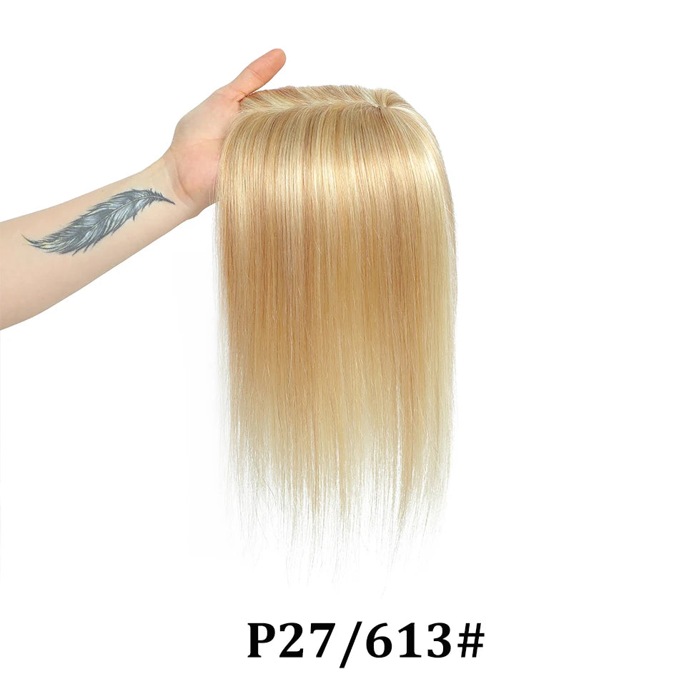 Human Hair Topper with Bangs – Natural Crown Coverage 12 × 13 cm