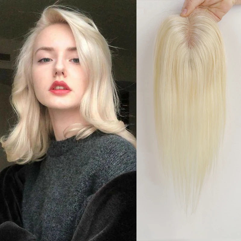 Ombre Ash Blonde Human Hair Topper | Silk Base Remy Hair Topper for Thinning Hair