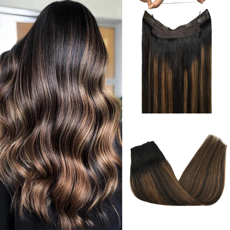 Human Hair Wire Extensions – Invisible Halo Clip-In Straight Remy Hair