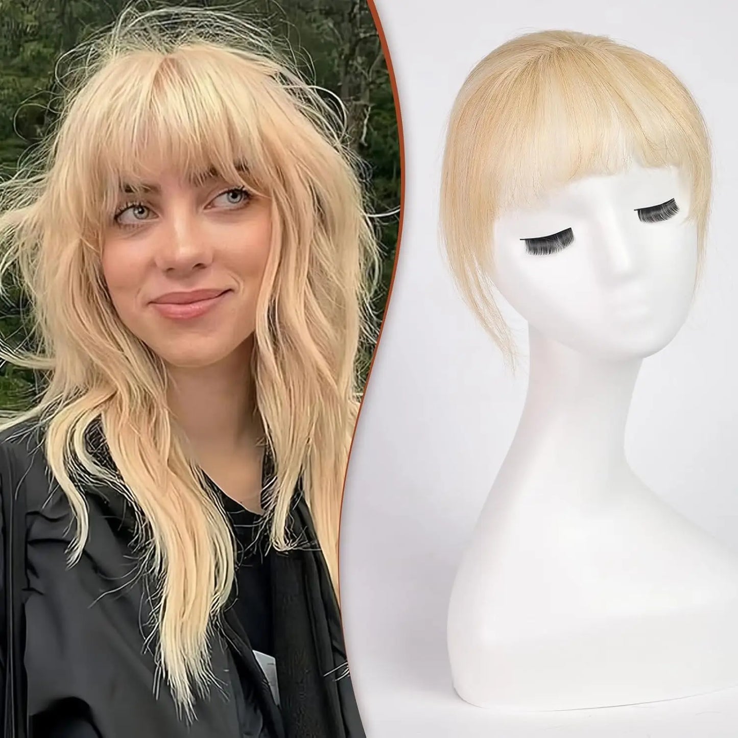 Clip-In Human Hair Bangs – Wispy Full Fringe with 3 Clips