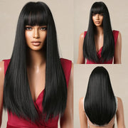 Black Long Straight Wig for Women – Heat Resistant Synthetic Daily & Cosplay Wig