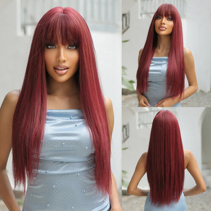 Black Long Straight Wig for Women – Heat Resistant Synthetic Daily & Cosplay Wig