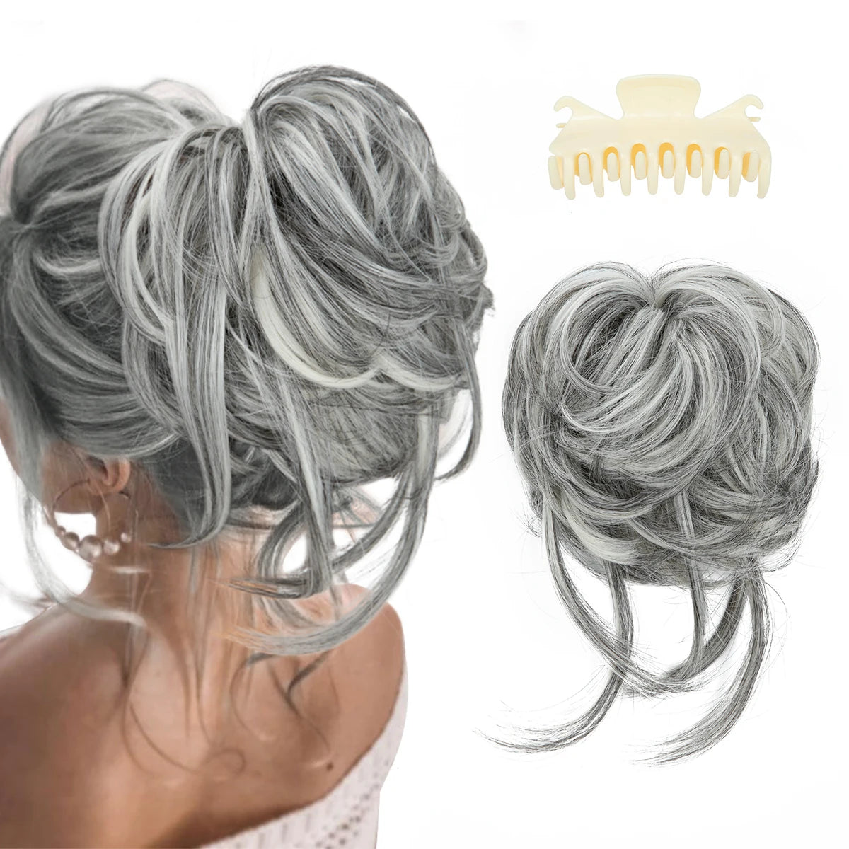 8.5-inch synthetic messy bun hairpiece in Dark Grey shade