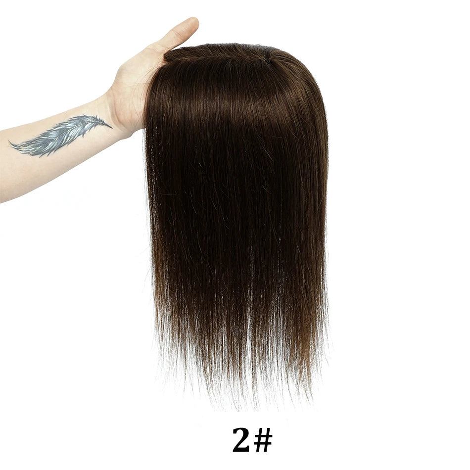 Human Hair Topper with Bangs – Natural Crown Coverage 12 × 13 cm
