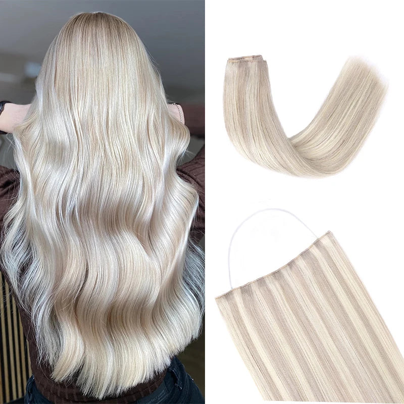 Human Hair Wire Extensions – Invisible Halo Clip-In Straight Remy Hair